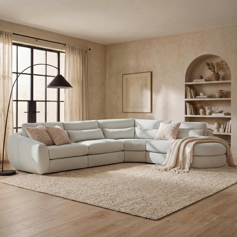 Canapé modulaire de 139 po avec design ergonomique et coussins moelleux en mélange de plumes, Right Hand Facing