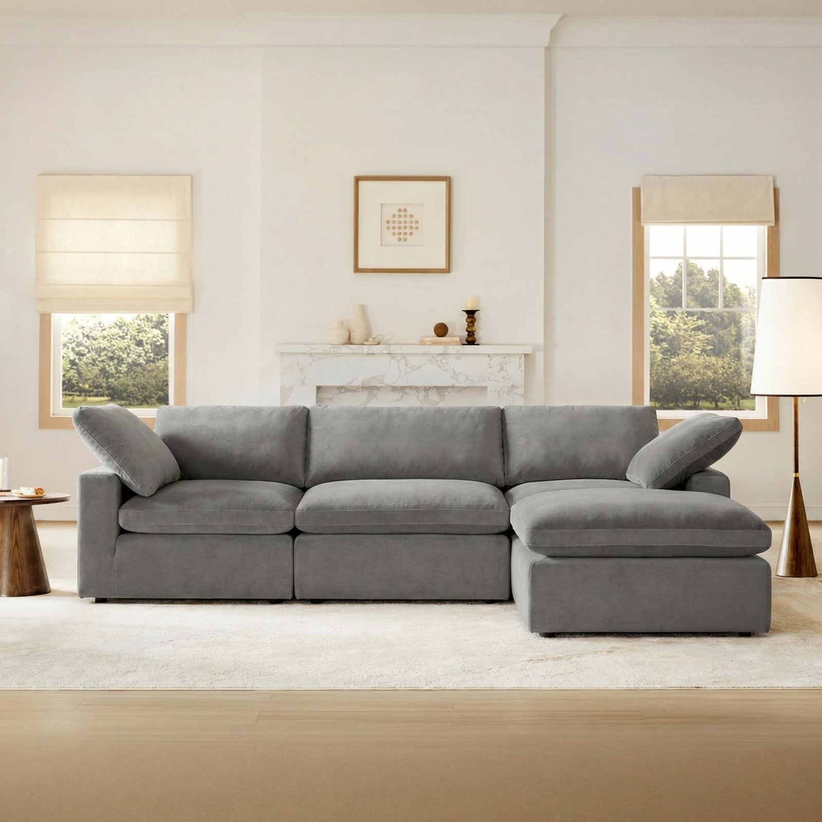 Asher Linen Modular Sectional, Capri Truffle Chenille, 31.5'' H x 118.11'' W x 78.74'' D