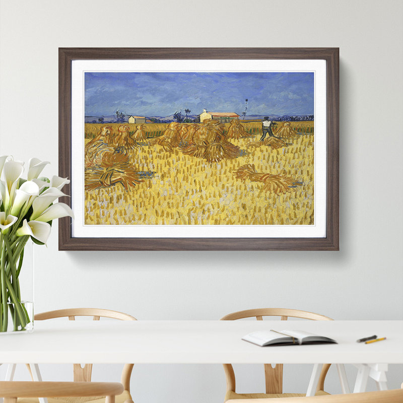 Corn Harvest in Province by Vincent Van Gogh - Picture Frame Painting, 27cm H x 36cm W x 2cm D, Walnut Framed