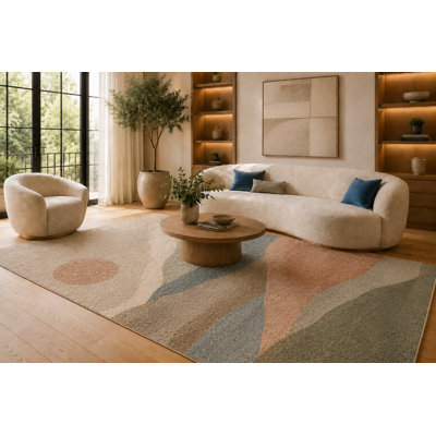 "Ultra Light Weight" Large 6'7" x 9'10"  Pink and Blue Modern Organic Shapes Area Rug for Living Room, Soft Low Pile Carpet with Non-Slip Silicone Backing, Floor Decor for Bedroom, Dining Area and Home Office