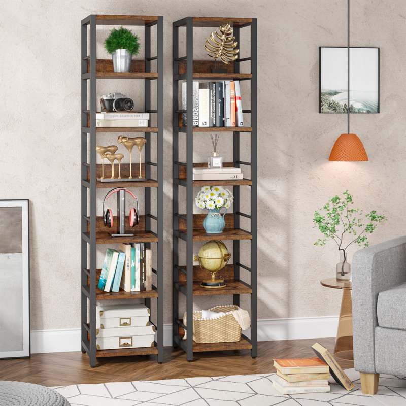 190cm H Stainless Steel Corner Bookcase, 190Cm H x 68Cm W x 34Cm D, Brown/Black