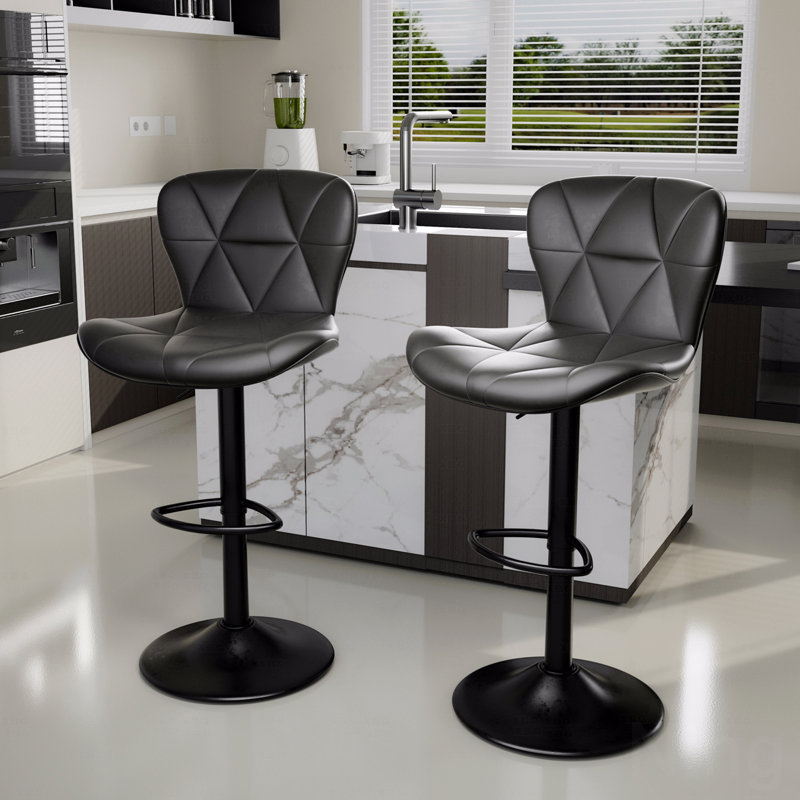 Ensemble de 2 tabourets de bar de style moderne, tabourets réglables revêtus de similicuir revêtus de tissu rembourré, chaises de bar à hauteur de comptoir avec dossier pour îlot de cuisine