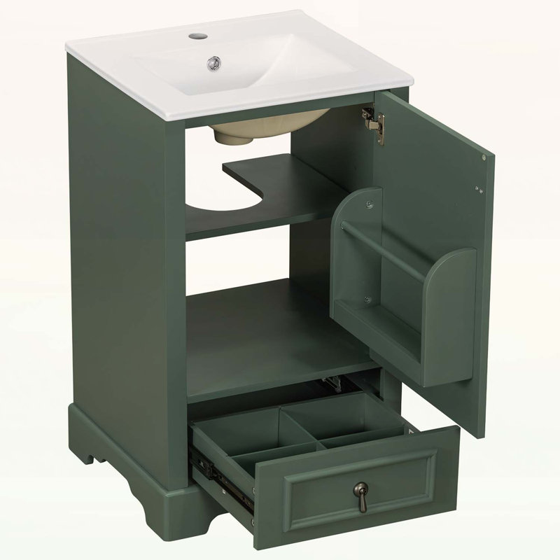 Meuble-lavabo de 20 pouces avec lavabo en céramique et plusieurs options de rangement, Green