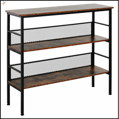 3-Tier Console Table With Industrial Style, Robust Multi-Functional Metal And Wooden Shelves For Modern Living