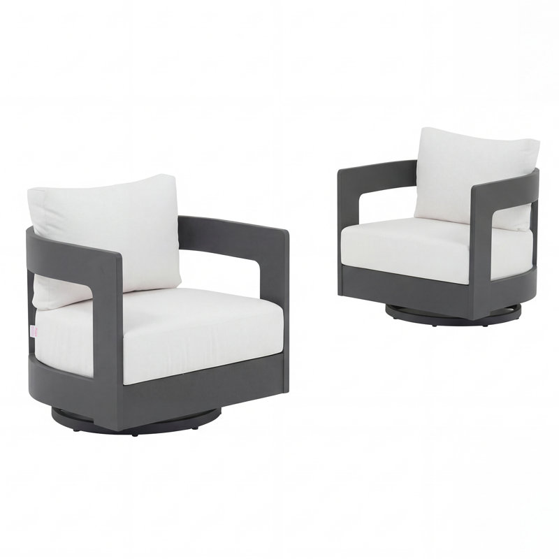 Frances Aluminum Outdoor Swivel Chairs with Sunbrella Cushions (Set of 2), White Cushion/Black Frame