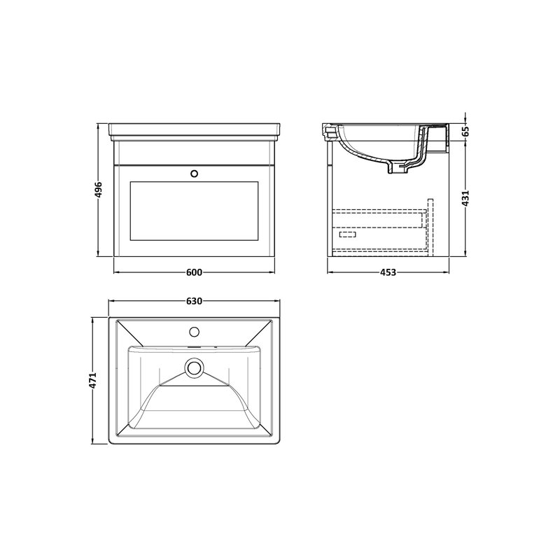 Classique 600mm Single Bathroom Vanity with Vanity Top, Satin Anthracite