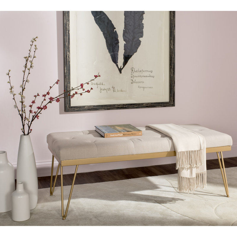 Brychan Faux Leather Upholstered Bench, Beige / Gold