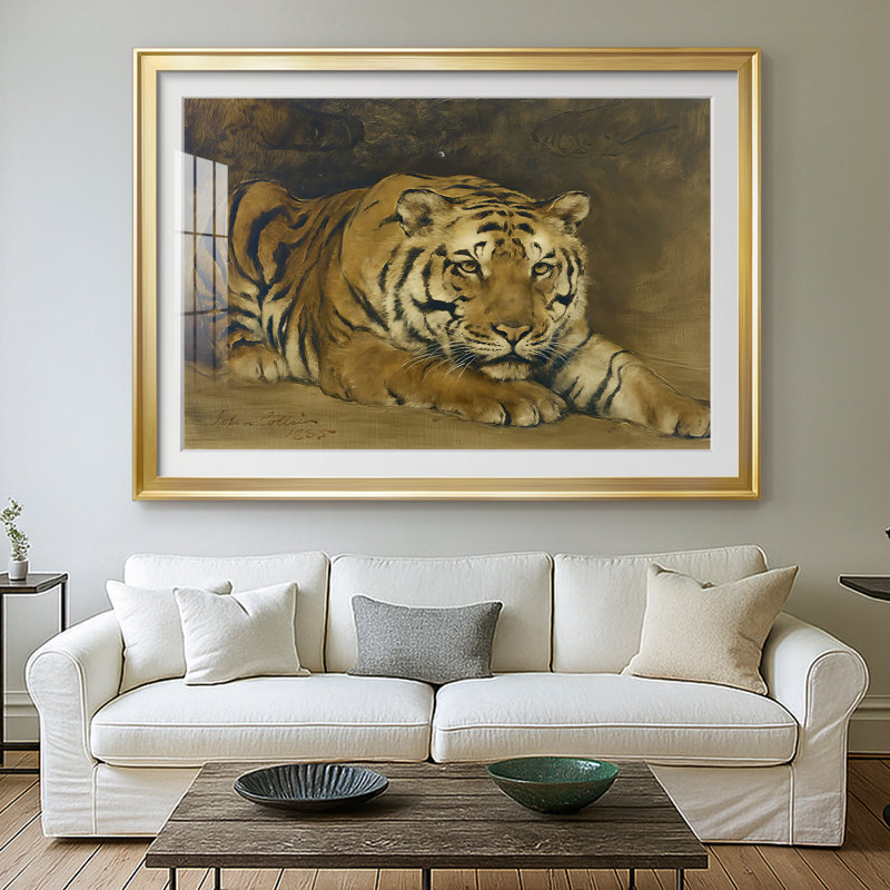 A Tiger-John Collier - reproduction encadrée avec passe-partout et verre - 1885, 26,5 x 36,5, Impression encadrée, Or