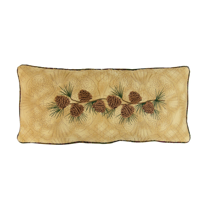 Donna Sharp Cabin Raising Pine Cone Embroidered Cotton Quilted Lumbar Throw Pillow