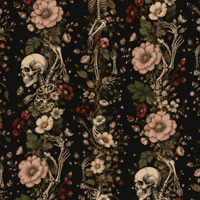 Peel and Stick Wallpaper Skeletons Botanical Flowers Dark Gothic Vintage Floral Contact Paper Removable Self Adhesive Wall Mural Wall Decor for Bedroom Kitchen Cabinets 17.7in x 118in