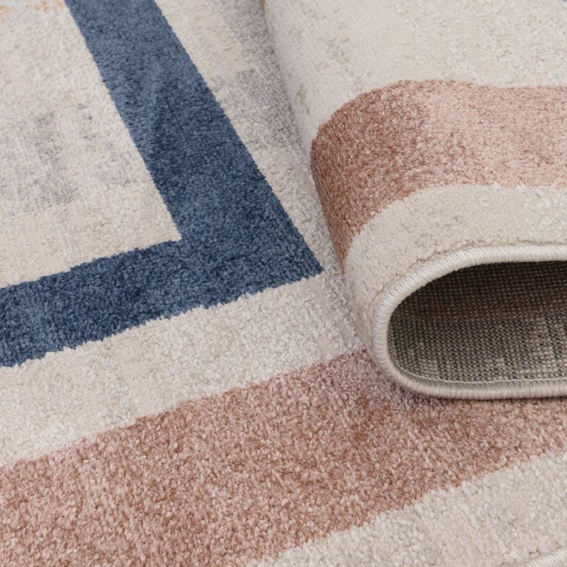 Deran Grid Cream/Multi Area Rug, Rectangle 80 x 140 cm