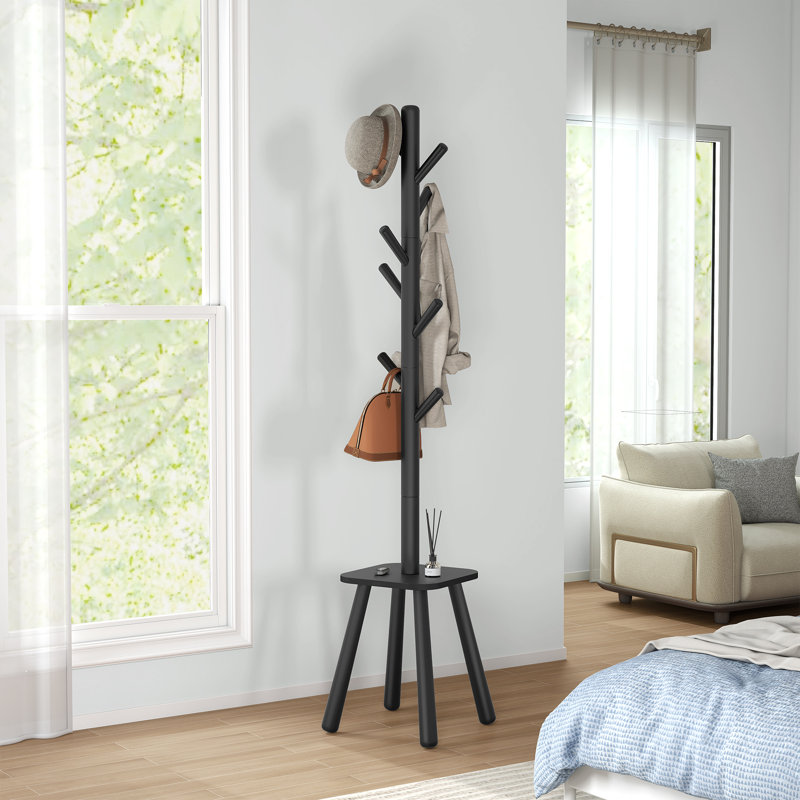 Coat Rack with 8 Hooks and Storage Shelf, Ink Black