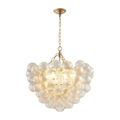 Modern Gold Cluster Pendant Light Chandelier with Threaded Clear Glass Globes - Adjustable Hanging Fixture for Dining Room & Kitchen Island