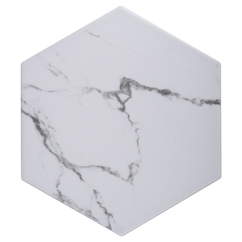 Carreau de sol en porcelaine matte de 7,87 po x 9,45 po Elegance Hexagon, Blanc