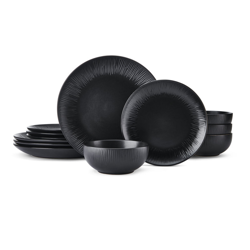 Mikasa Jardin Midnight Stoneware Dinner Set, Black