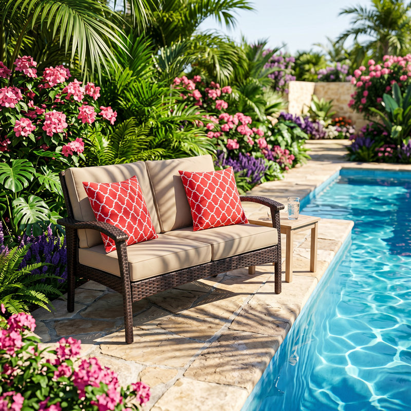 Causeuse en rotin avec coussins résistants à l'eau l 49 po x P 28 po x H 32,75 po Honolulu