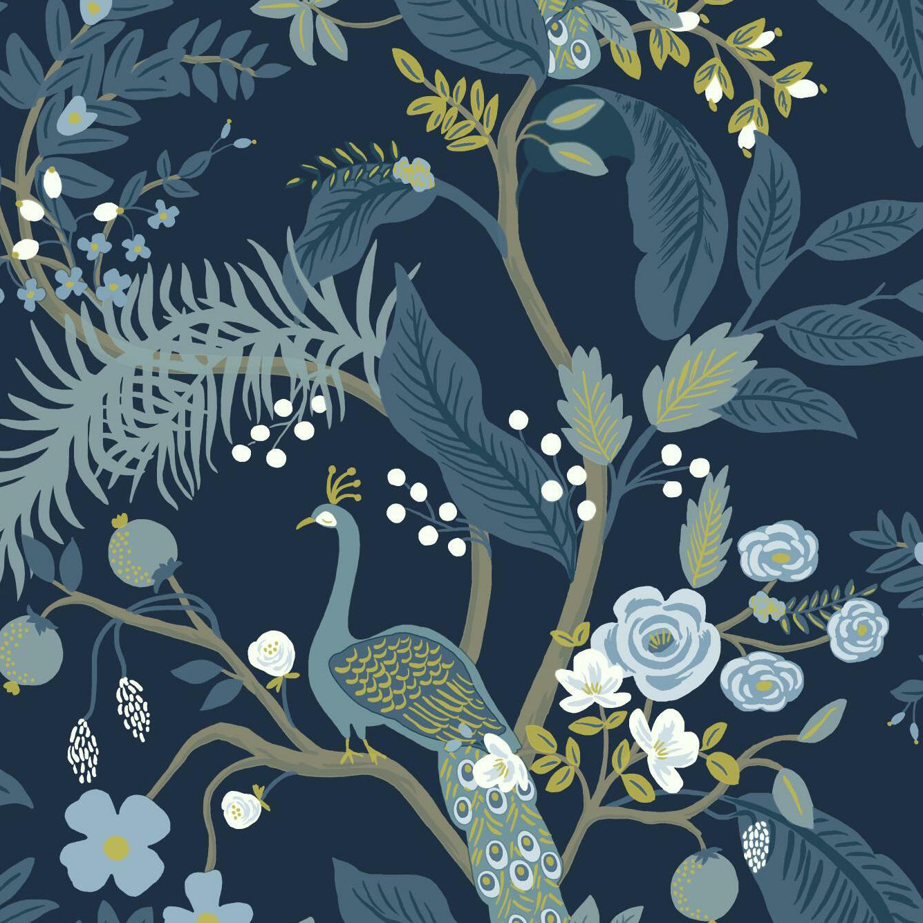 Rifle Paper Co. Peacock Wallpaper Roll, Navy