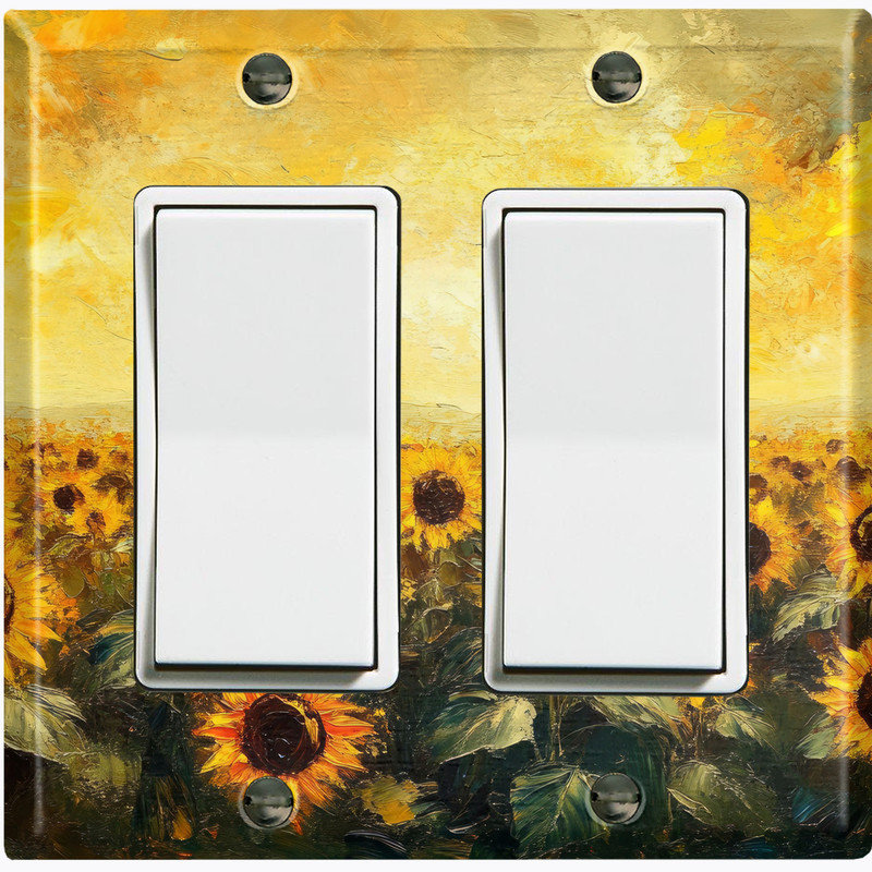 Couvercle de plaque d'interrupteur en métal; Bascule GFI de taille 2 US - image imprimée d'art de tournesol