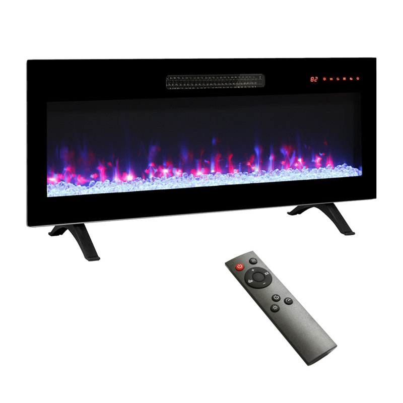 Multifunctional Ultra Thin Fireplace Insert With Remote And Multi Color Flame & Emberbed, Tempered Glass Electric Fireplace, Wall-Mounted Space Heater Fireplace
