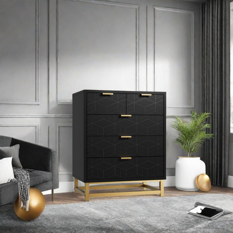 Commode 5 tiroirs pour chambre à coucher, Noir, noir, noir, noir
