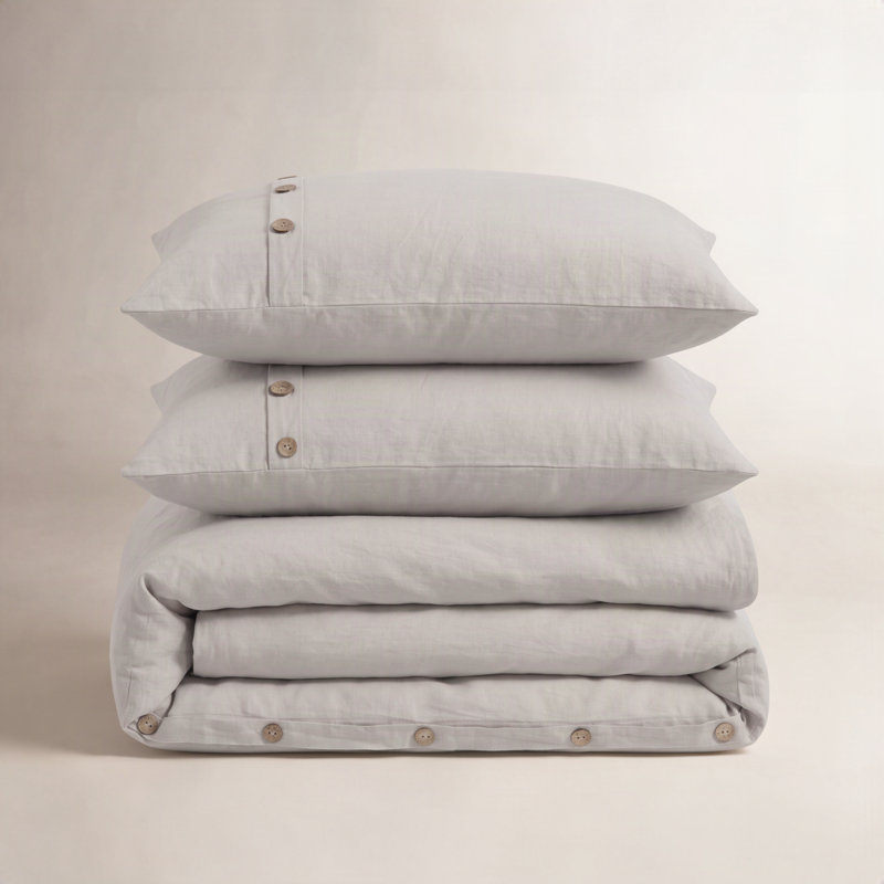Yeni Belgian Flax Linen Duvet Cover, Full/Queen Duvet Cover + 2 Standard Shams, Gray