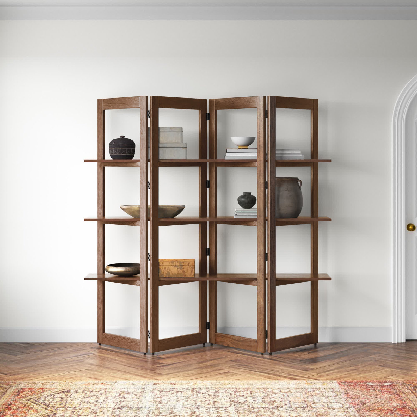 Wide Geometric Bookcase, Light Brown