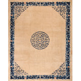 Wool Chinese - Peking Ivory Rectangle Knotted Antique 1890s Room Size Rug