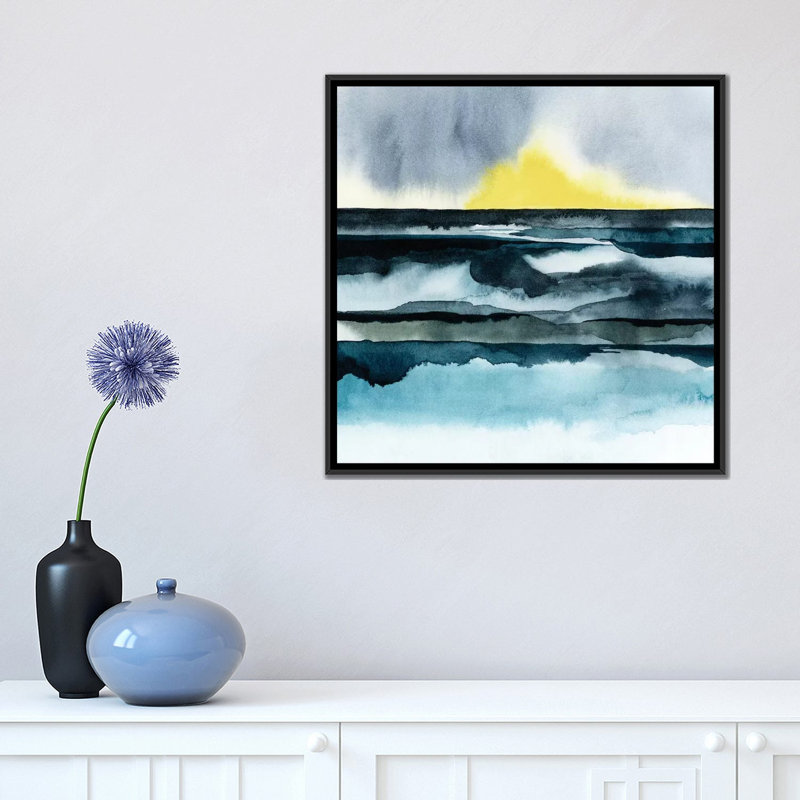 « seaside brume i », impression sur toile, H 18 po x l 18 po x P 1,5 po, Toile avec cadre noir, Pas de tapis