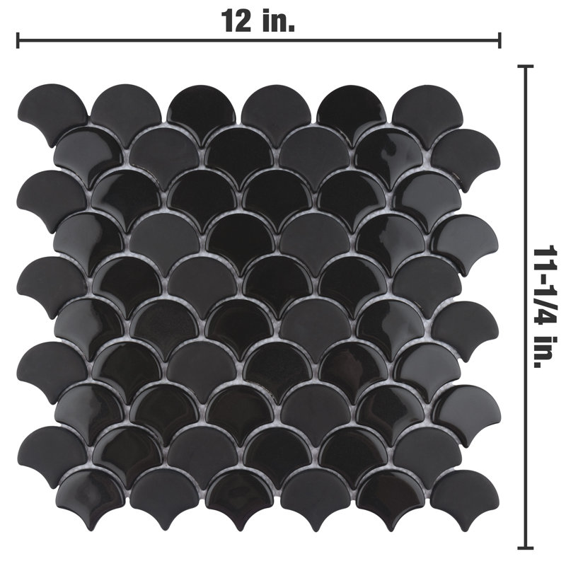 Expressions Scallop Black 11-1/4" x 12" Glass Mosaic Tile