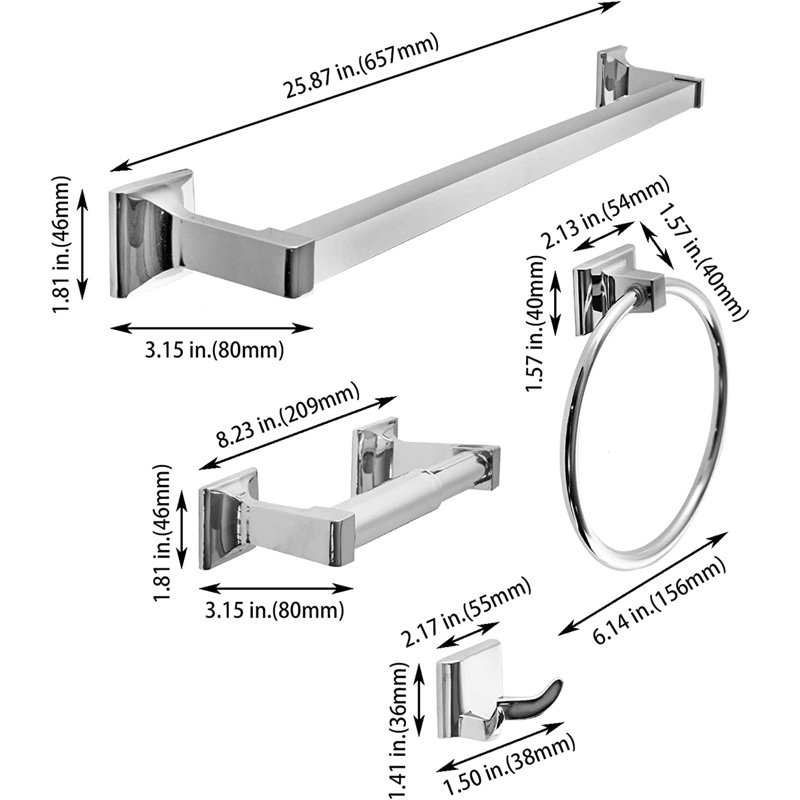 4 - Piece Bathroom Hardware Set, Polished Chrome