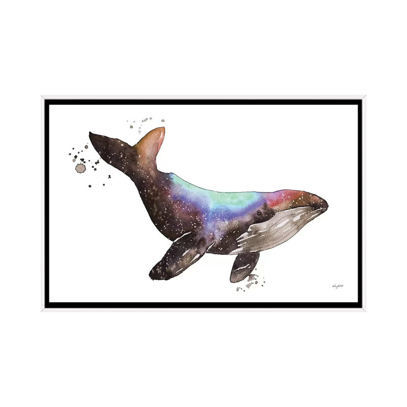 «Galaxy Whale» par Kelsey McNatt - reproduction d'art, H 18 po x l 26 po x P 1,5 po, Toile blanche encadrée, Aucun mat