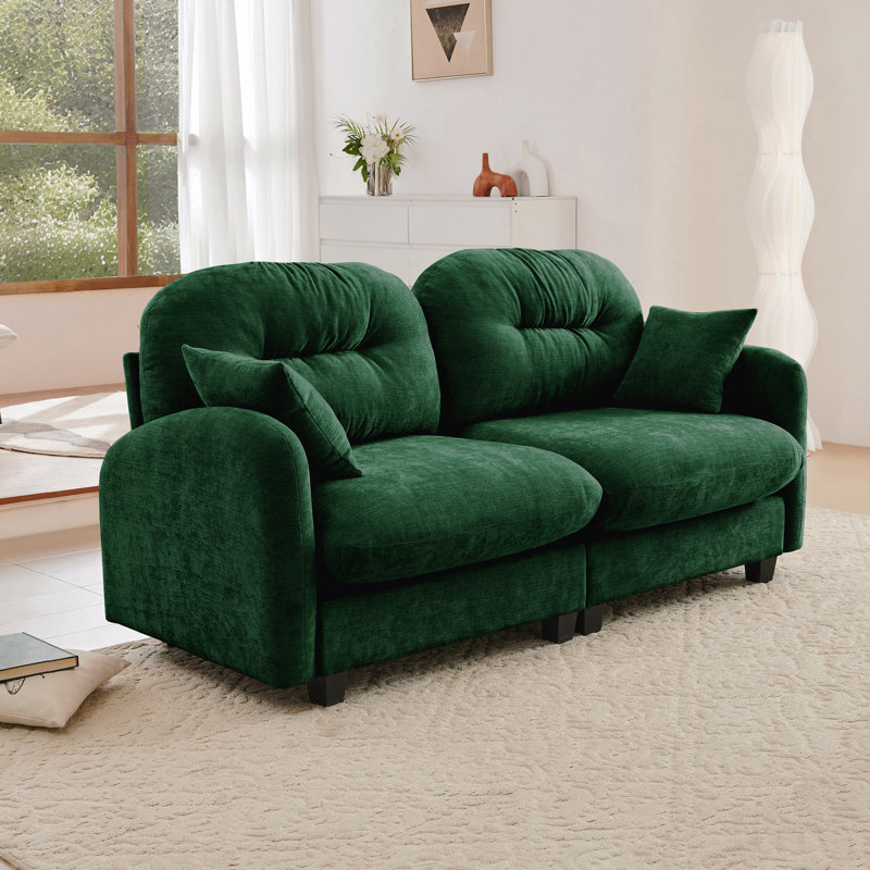 Canapé-lit 74 po avec accoudoirs rembourrés et coussinés en chenille 74 po, H 36,6 po x l 74 po x P 34,2 po, Vert