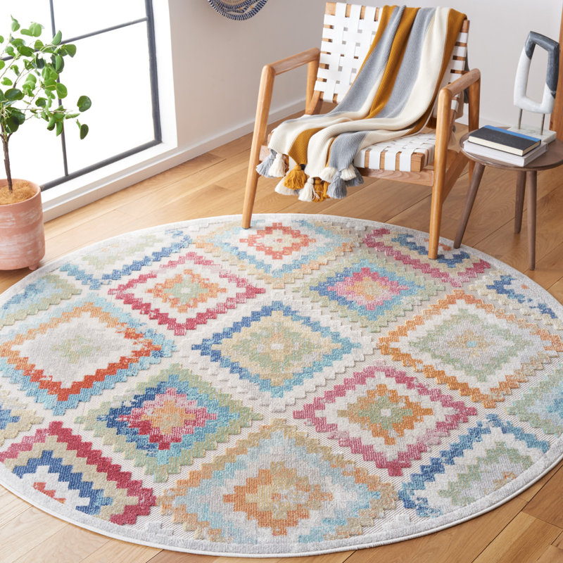 Tapis d'intérieur / extérieur à motif géométrique Edmonston, Rond 6 pi