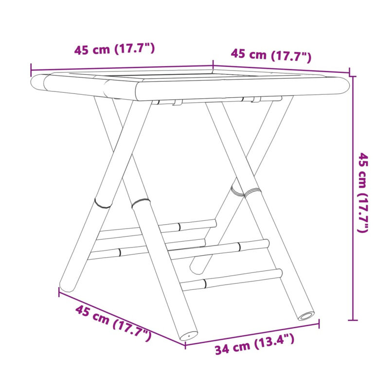2 - Person Wood Patio Dining Set with Square Table, 45cm H x 45cm W x 45cm D