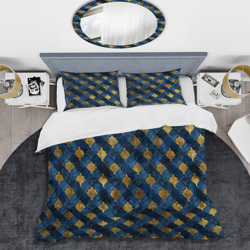 Ensemble de housse de couette Glam Houndstooth - bleu marine, Housse de couette très grand + 2 taies décorativ