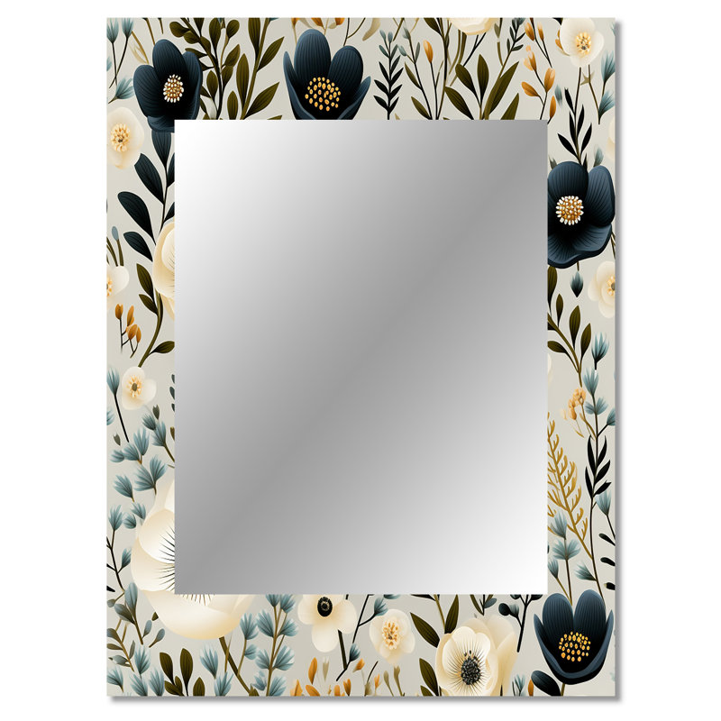 Motif floral boho chic minimaliste de Lodovica - miroir mural floral, miroir décoratif de chalet, impression d'art en métal