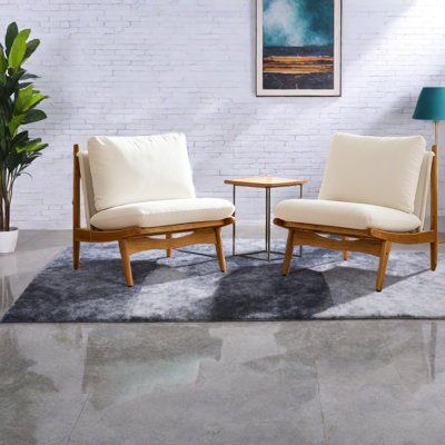 Durable Wood Accent Chairs With Beige Cushions, Mid-century Style For Home