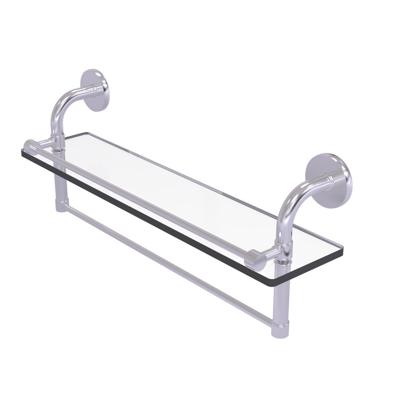 Tioga Bracket Shelf with Towel Bar, Satin Chrome, 8" H x 22" W x 5" D