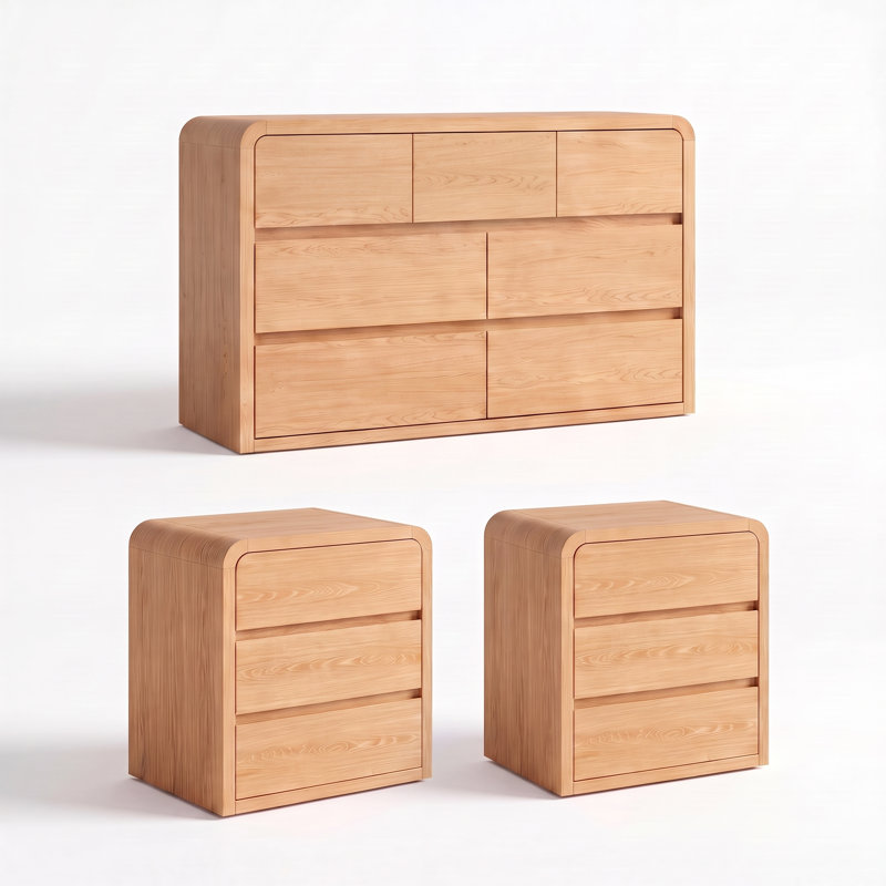 3-Piece Bedroom Set, One 7‑Drawer Dresser and Two 3‑Drawer Nightstands
