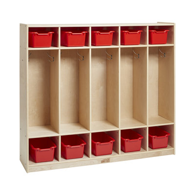 ECR4Kids 5-Section Coat Locker and Scoop Front Storage Bins, Natural, Kids Furniture