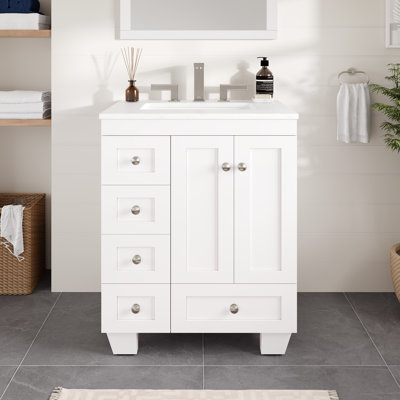 Acclaim 26 In. White Single Sink Bath Vanity With Carrara Quartz Top And Undermount Porcelain Sink