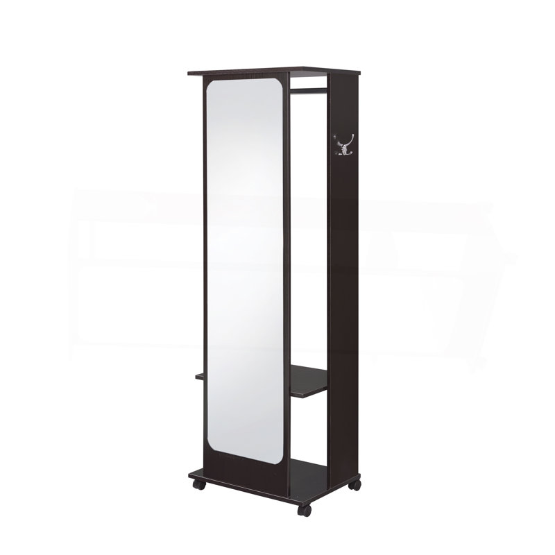 Stylish Hall Tree With Open Compartments, Hanging Rod, And Full-Length Mirror, A Practical And Elegant Addition To Your Home.