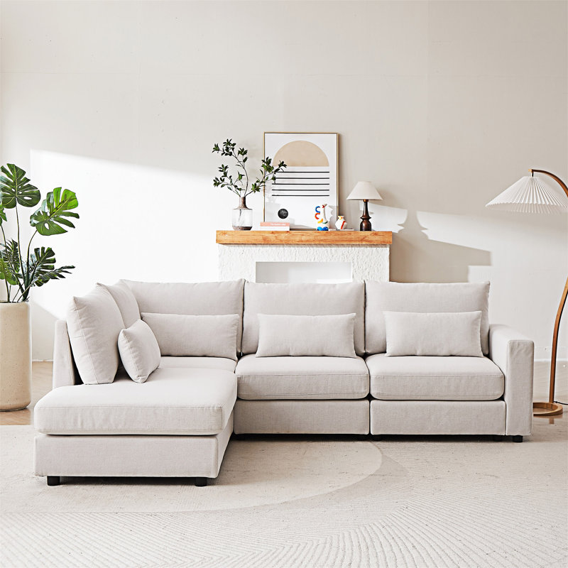 Convertible Sofa With Pillows, Beige Fabric