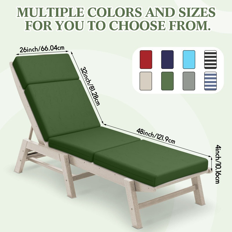 4In Chaise Lounge Cushions Outdoor(Set Of 4), Green, 48" W x 26" D