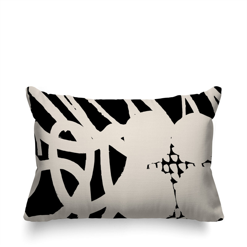 Coussin rectangulaire intérieur / extérieur Aloe, Noir / blanc cassé, H 14 po x l 20 po