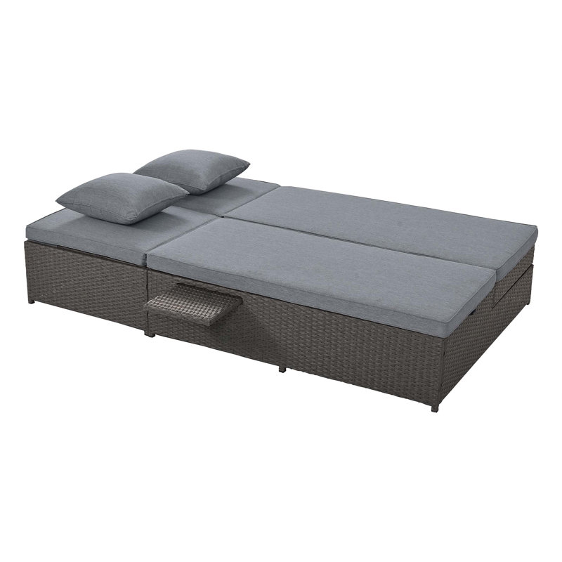 Outdoor Sunbed, Rattan Patio Reclining Chairs with Adjustable Backrest and Seat, Conversational Set, Gray