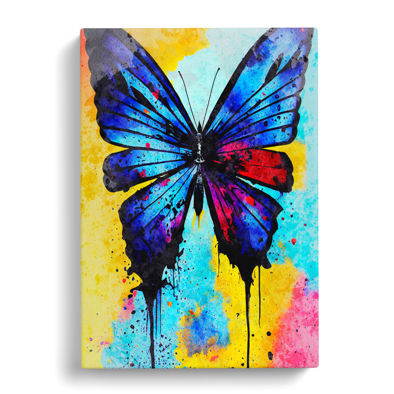 Butterfly With Dripping Paint No.3 - Wrapped Canvas, 50cm H x 35cm W x 3cm D
