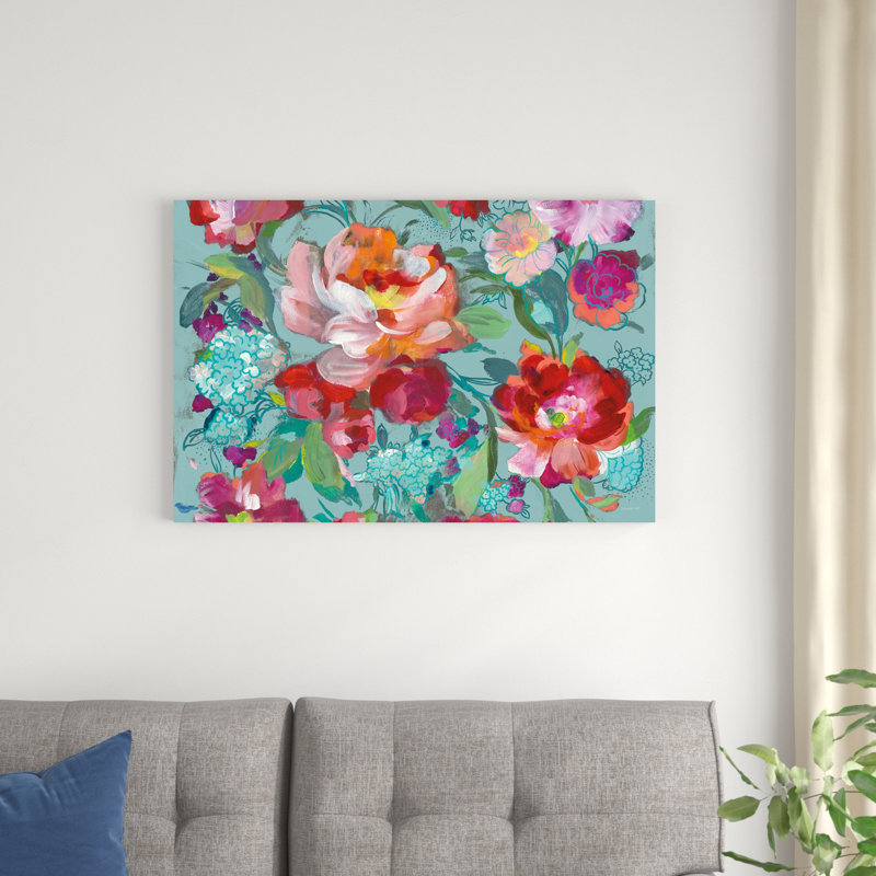 Mélange floral vif turquoise, H 24 po x l 36 po x P 1,25 po