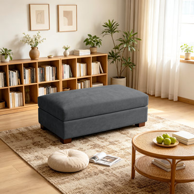 Upholstered Square Corduroy Ottoman with Solid Wood Legs, Single Ottoman Modular Part For Sectional Sofa