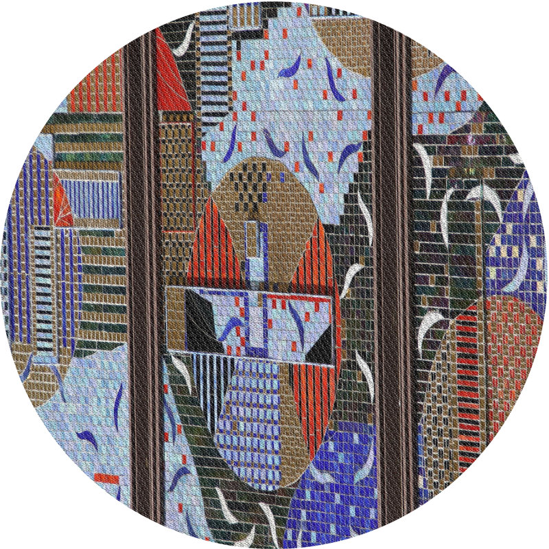 Tapis brun/vert/gris à tisser électrique, Rond 4 pi